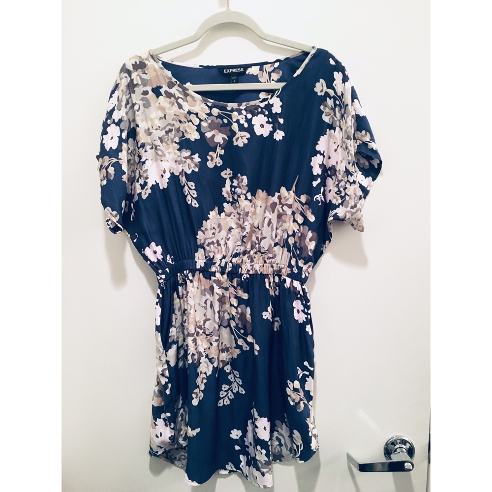 Host Pick🎉 Express Silky Navy Floral Print Dress
